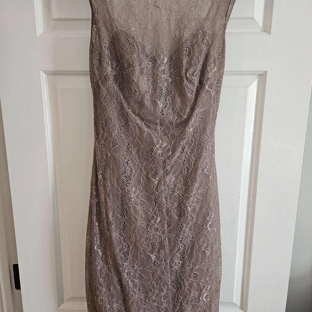 Allure Bridals Lace Midi Dress in Taupe